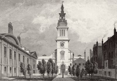 Christ Church og en del av Christs Hospital, 1831 av Thomas Hosmer after Shepherd