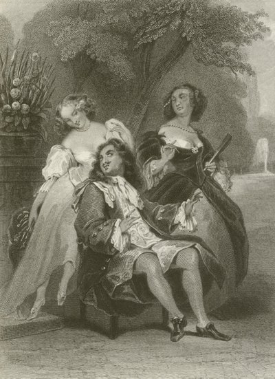 Den middelaldrende mannen og hans to elskerinner av after Tony Johannot