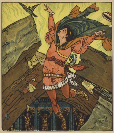 Prins Cheri og den lille grønne fuglen av after Walter Crane