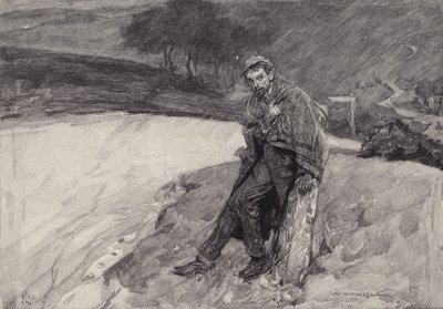 Jude ved milepælen: scene fra Thomas Hardys roman Jude the Obscure av after William Hatherell