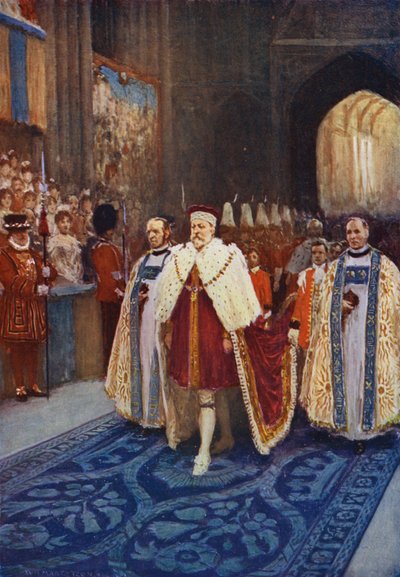 Kong Edward VII går inn i Westminster Abbey ved kroningen av after William Henry Margetson