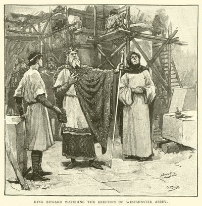 Kong Edward ser på oppføringen av Westminster Abbey av after William Henry Margetson