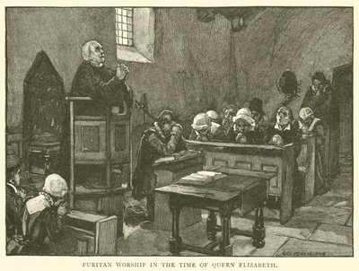Puritansk tilbedelse på dronning Elizabeths tid av after William Henry Margetson