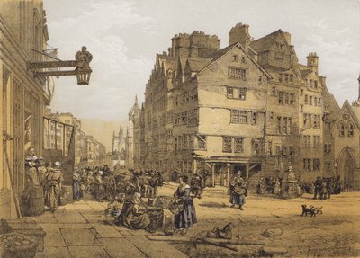 High Street fra Head of West Bow, Lawnmarket (chromolitho) av after William Leighton Leitch