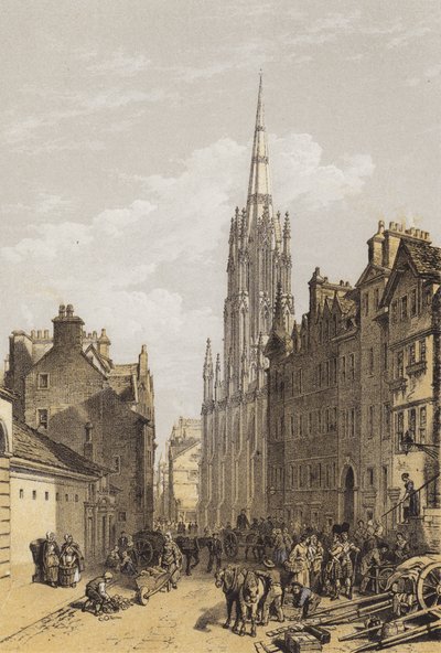 New Assembly Hall, Edinburgh (chromolitho) av after William Leighton Leitch