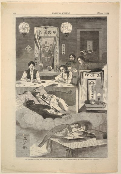 Kineserne i New York – Scene i et klubbhus i Baxter Street av after Winslow Homer