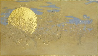 Happiness, 2014, olje og bladgull på panel av angus hampel