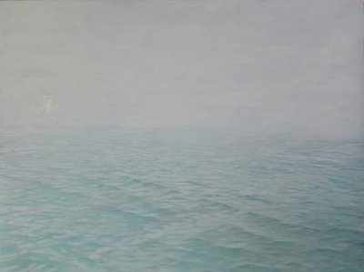 Hvisker i tåken, 2019, olje og bladgull på panel av angus hampel