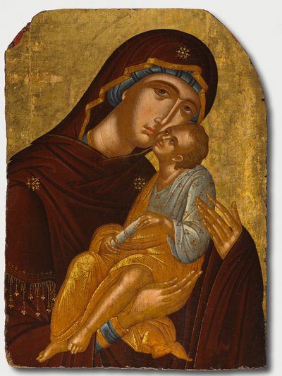 Ikon for Guds mor og spedbarnet Kristus (Virgin Eleousa) av attributed to Angelos Akotantos (Greek, d. 1450)
