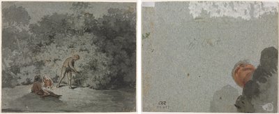Fagot Gatherer (recto) Studie av et hode sett nedenfra (verso) av attributed to Francisque Millet