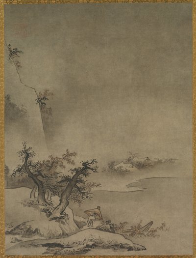 Kinesisk tjener som går i regnet av attributed to Gakuō Zōkyū