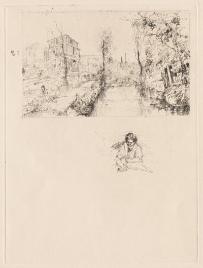 [Landskap med bro og barn] av attributed to Jean Louis Richter