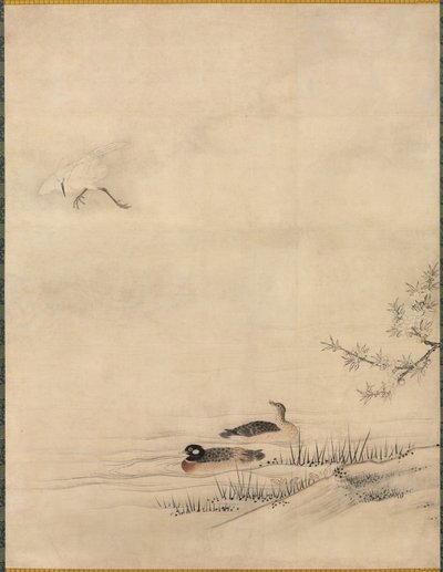 Blomster og fugler i et vårlandskap av attributed to Kano Motonobu