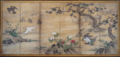 Fugler og blomster av attributed to Kano Shōei