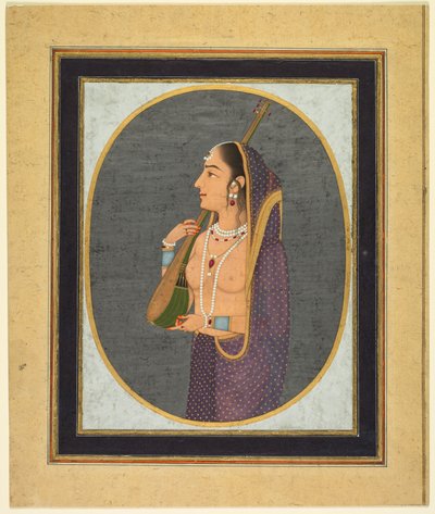 Hofdame som synger og spiller vina av attributed to Muhammad Rizavi Hindi