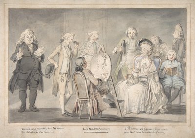 Satirisk tegning: Artist Painting an Old Lady's Portrait, 1729-1804. av attributed to Pietro Antonio Novelli.