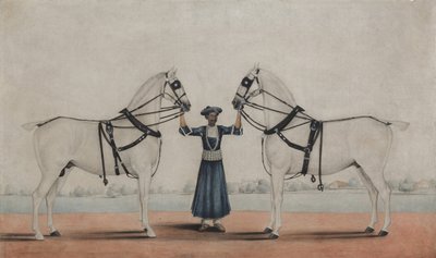 En Syce Groom som holder to vognhester, ca. 1845. av attributed to Shaikh Muhammad Amir of