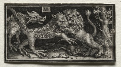 Løve som kjemper mot to dyr av attributed to Tobias Stimmer