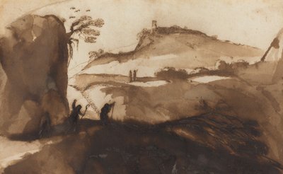 Hyrder ser inn i en kløft av called Guercino Giovanni Francesco Barbieri