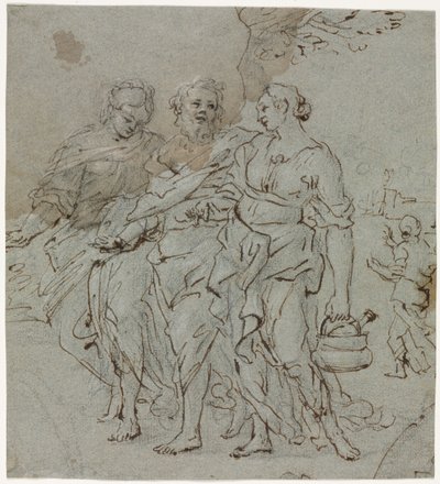 Lot og hans døtre (rekto) av circle of Pietro da Cortona