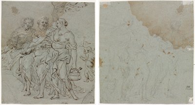 Lot og hans døtre (recto) Skisse for Lot og hans døtre (verso) av circle of Pietro da Cortona