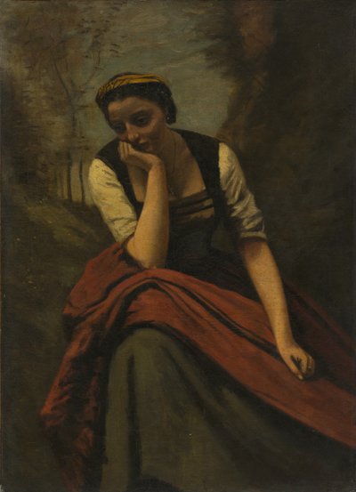 Kvinne som mediterer av copy after Jean Baptiste Camille Corot