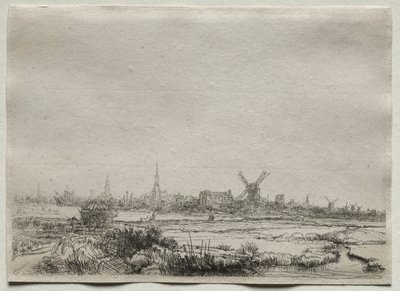 Kopi av utsikt over Amsterdam fra nordvest av copy after Rembrandt van Rijn