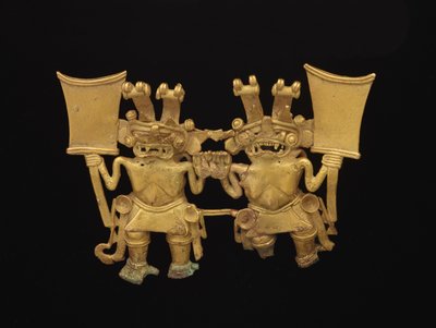 Anheng med to figurer, ca. 700-1520 (gull-kobberlegering tumbaga) av culture Diquis
