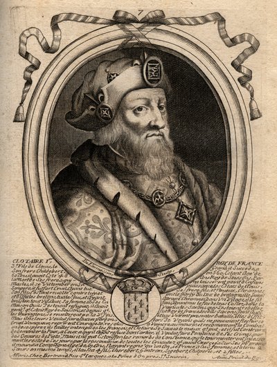 Portrett av Clotaire (Clothaire) I (497 - 561), konge av Neustria og konge av frankerne - Clothar I, konge av frankerne - gravering fra 
