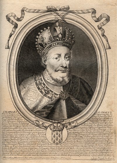 Portrett av Charles II the Bald (823 - 877), konge av Frankrike - Charles II (823-77) the Bald - gravering fra 