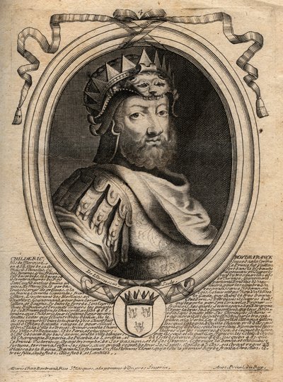 Portrett av Childeric I, kongen av Salians Francs (436-481) - CHILDERIC I King of Salian Franks - gravering fra 