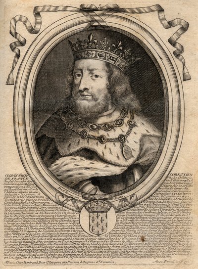 Portrett av Clovis I (v. 466 - 511), Frankenes konge - Portrett av Clovis I (466-511), Frankenes konge - gravering fra 