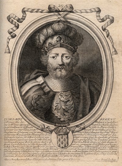 Portrett av Eudes (Odon) (v. 860 - 898), greve av Paris og Troyes, daværende konge av Frankrike - EUDES-greve av Paris valgt til fransk trone etter avsettingen av keiseren Karl - gravering fra 
