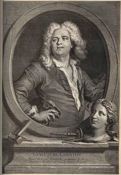 Portrait of Guillaume Coustou (1677-1746) French sculptor - engraving by Larmessin after J.de Lien av de Larmessin