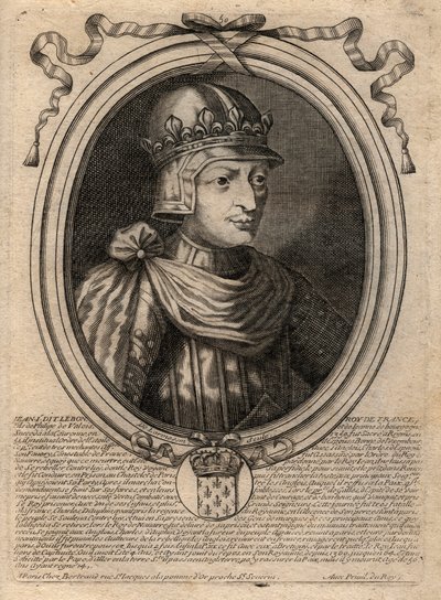 Portrett av Johannes II den gode (1319-1364), konge av Frankrike - Portrett av Johannes II, 'den gode' (1319-64) konge av Frankrike - gravering fra 'Les Augustes Representations de tous les Kings de France fra Pharamond til Louis XIV ', Par av de Larmessin
