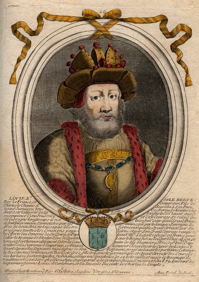 Portrett av Louis II the Begue or the Faineant (846 - 879), kongen av frankene - Louis II Stammeren 848 til 879 - gravering fra 
