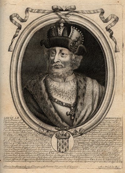 Portrett av Ludvig I den fromme (778-840), konge av Frankrike - Ludvig I den fromme (778-840) hellige romerske keiser - gravering fra 