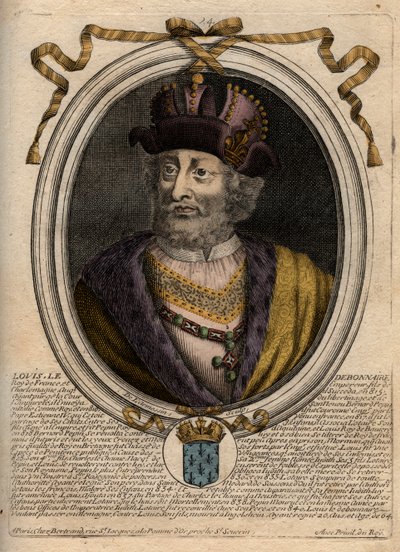 Portrett av Ludvig I den fromme eller "" Debonnaire" (778-840), konge av Frankrike - Ludvig I den fromme (778-840) konge av Frankrike, hellig romersk keiser - gravering fra 'Les Augustes Representations de tous les Kings de France fra Ph av de Larmessin