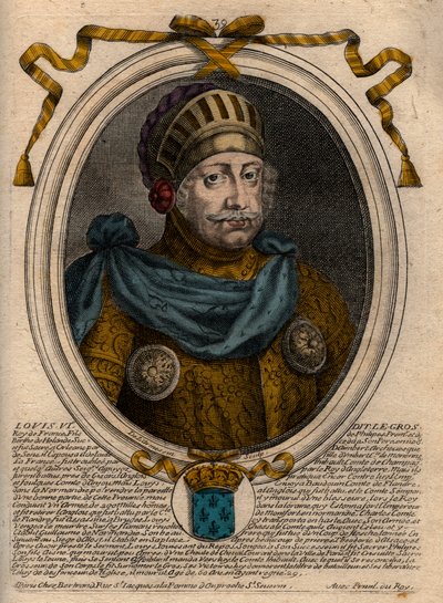 Portrett av Louis VI, kalt The Fat - gravering fra 'Les Augustes Representations de tous les Kings de France fra Pharamond til Louis XIV', Paris av de Larmessin