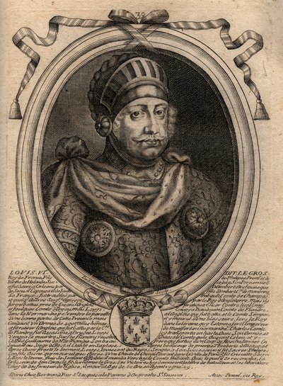 Portrett av Louis VI, kalt The Fat - gravering fra 'Les Augustes Representations de tous les Kings de France fra Pharamond til Louis XIV', Paris av de Larmessin