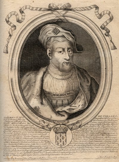 Portrett av Thierry IV (713-737) konge av frankerne fra 721 til 737 - THIERRY IV (Theodoric) konge av frankerne - gravering fra 