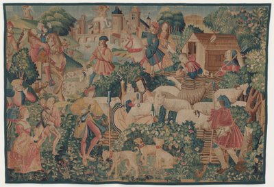 Jakt og pastorale scener, med en gjeterinneklipping av design probably French 16th Century, Paris; woven in southern Netherlands or Paris in an undetermine workshop