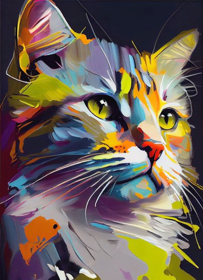 Abstrakt søt katt, penselstrøk for oljemaleri, veggkunsttrykk av F. Abderrahim