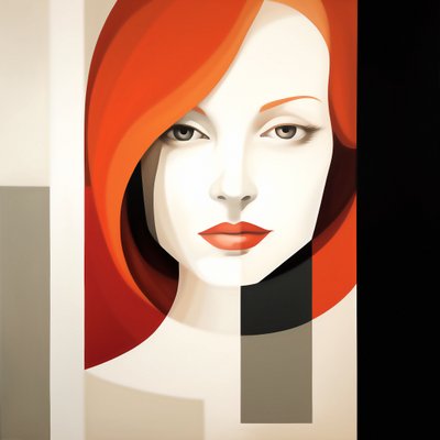 Abstrakt minimalistisk moderne jenteportrett, veggkunsttrykk på forespørsel av F. Abderrahim