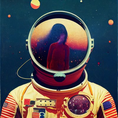 Abstrakt astronautmaleri i verdensrommet, veggkunst | Lerretstrykk av F. Abderrahim