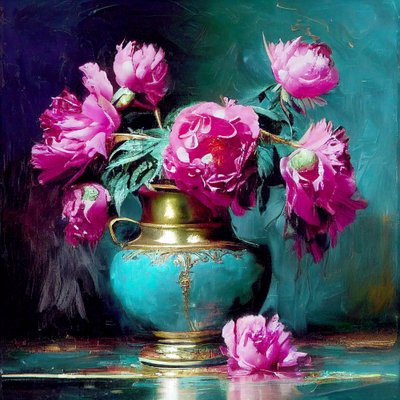 Abstrakte blomstermaling med dyp rosa, veggkunst | Lerretstrykk av F. Abderrahim