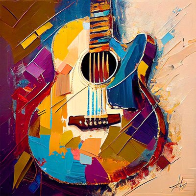 Abstrakt musikkkunst, elektrisk gitarmaleri i full farge, lerretstrykk av F. Abderrahim