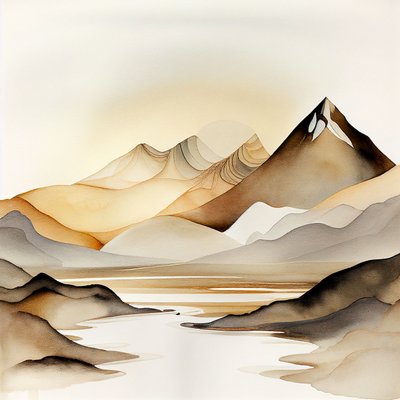 Abstrakt mykt naturlandskap, akrylfjell, veggkunsttrykk av F. Abderrahim