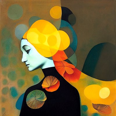 Abstrakt omtenksom kvinne, inspirert av romina ressia, veggkunsttrykk av F. Abderrahim