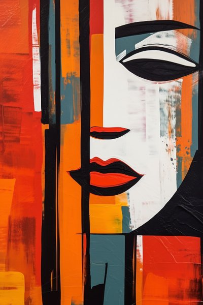 Abstrakt kvinneansikt, rette linjer på lerret, utskrivbar digital kunst av F. Abderrahim